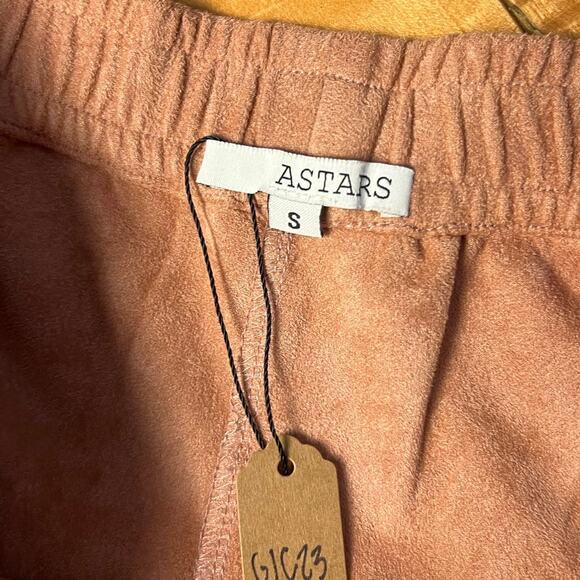 ASTARS LA Nude Pink Faux Vegan Suede Tassel Fringe Ruched  Micro Shorts Small - Picture 3 of 3